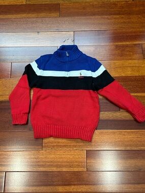 Polo by Ralph Lauren Red, Blue & Black Colorblock Half-Zip Sweater